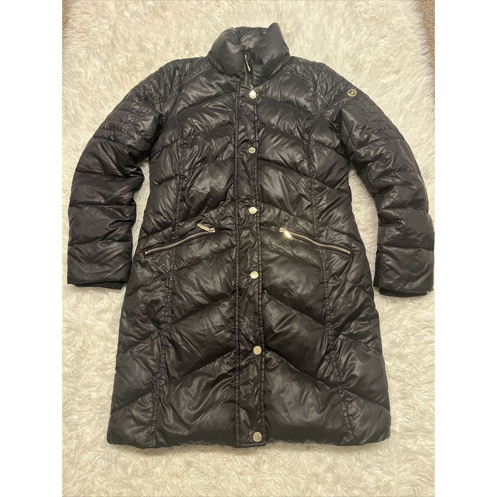 Women's Michael Kors Black Puffer Winter Coat Size Small Knee Length NO HOOD
